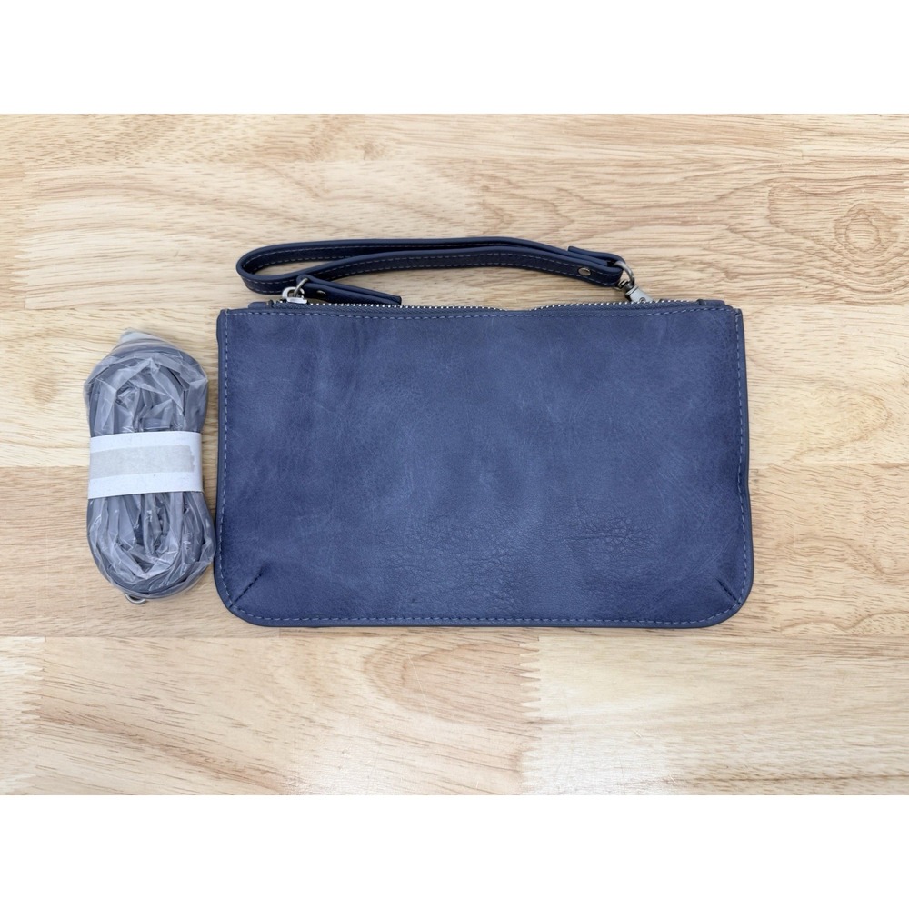 Burano Single Pocket Crossbody Wristlet Clutch denim blue faux leather New #38